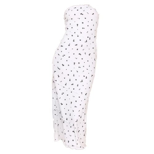 Lulus Summery Spirit Ivory Floral Ribbed Strapless Midi Dress