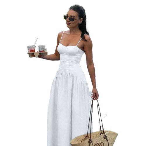 SHEIN Women's Solid Color Stitching Ruched Sexy Casual Commuter Elegant Holiday Spring Summer Dress